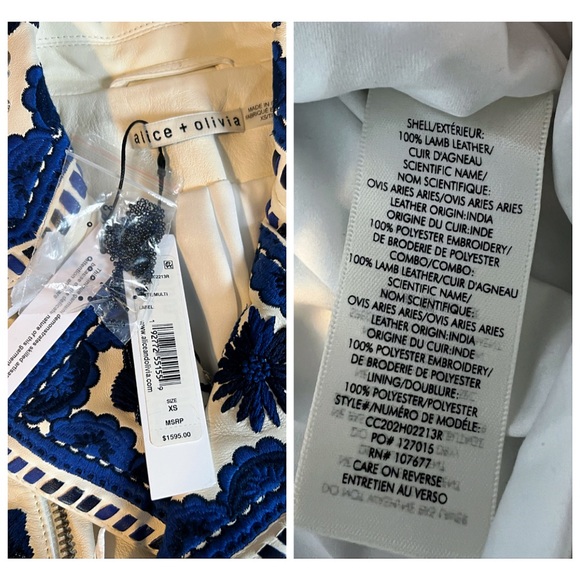 Alice + Olivia Cody Embroidered Floral Embellished Leather Moto Jacket - Picture 12 of 16